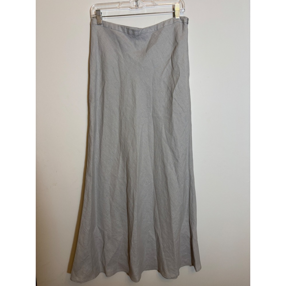 Pure Collection Light Grey 100% Linen A-Line Maxi Skirt Womens Size 6 Side Zip - Picture 4 of 7